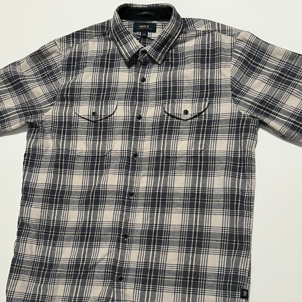 Roark Flannel Shirt Classic Fit Plaid Long Sleeve Gray Blue Men's size Large